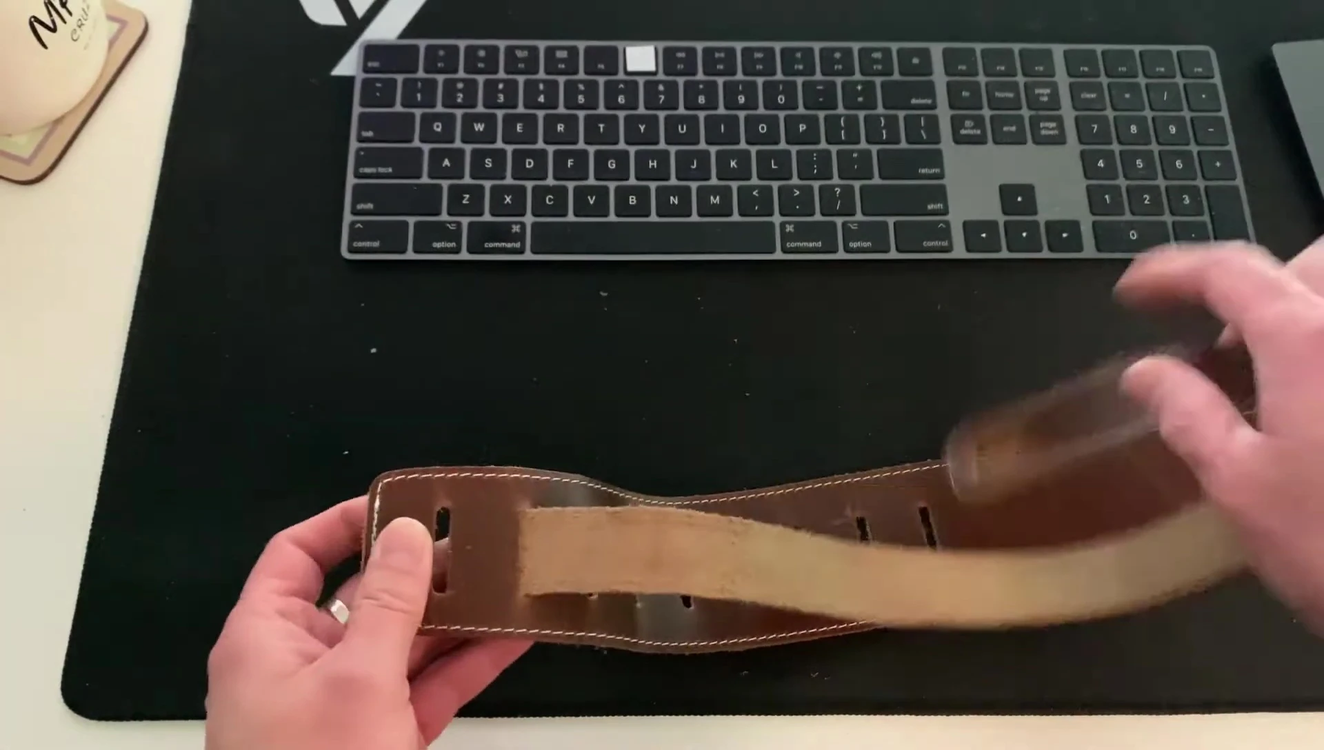 Demonstrating how to adjust the strap