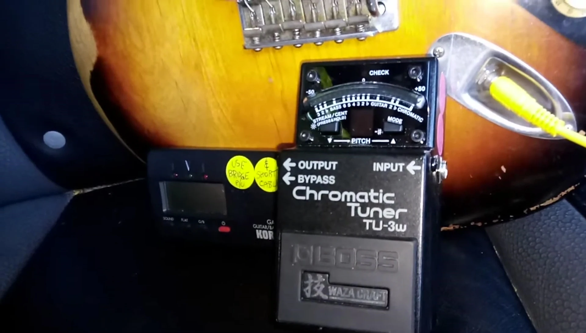 Close-up of the Boss TU-3W tuner.