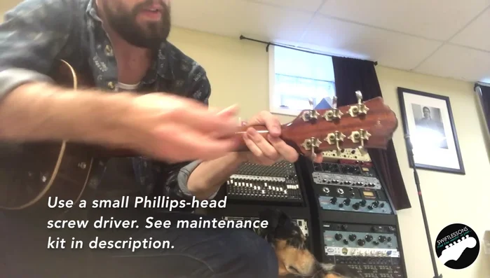 Remove the loose tuner from the guitar headstock.