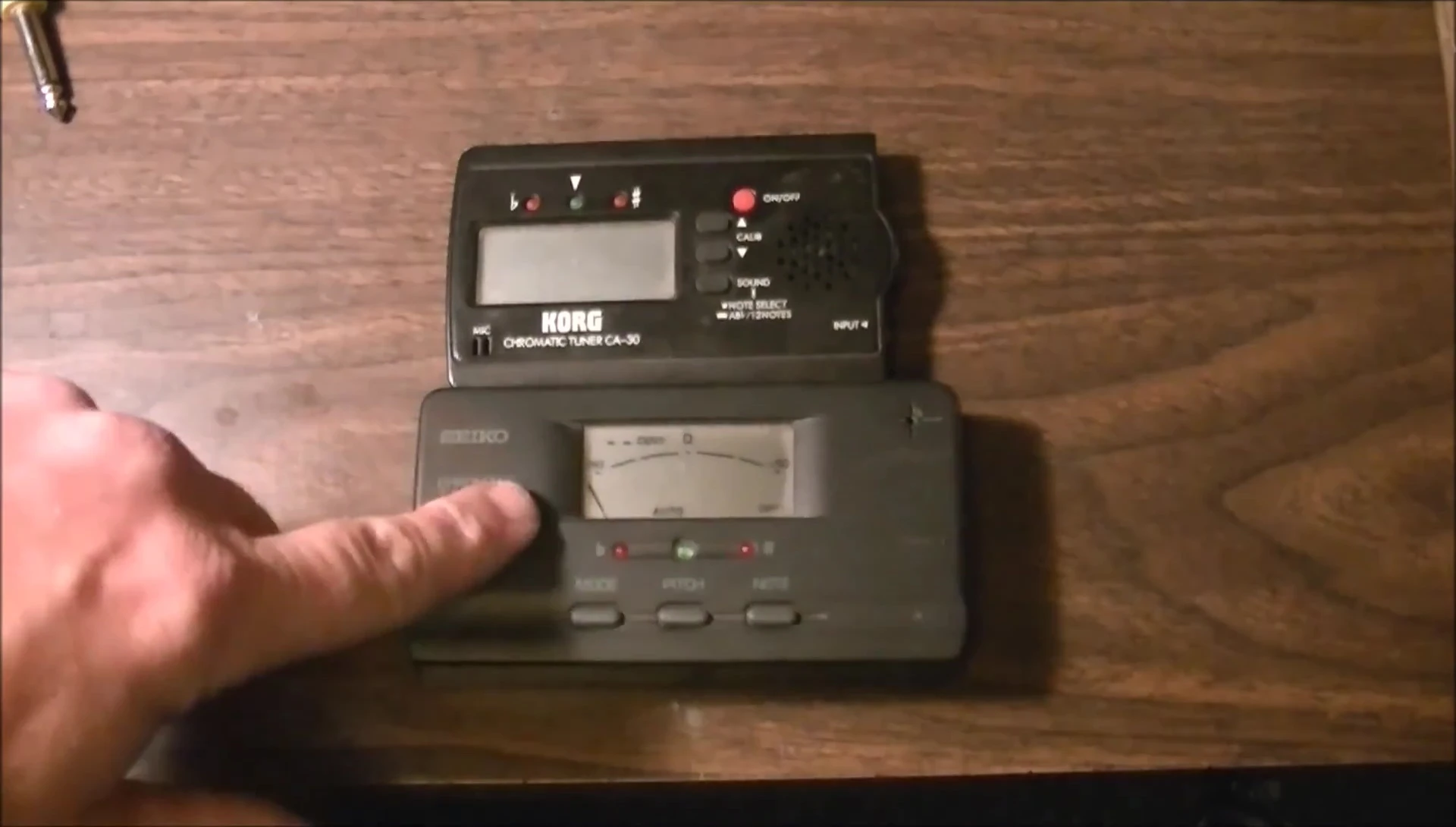 Close-up highlighting the Seiko tuner's input/output jacks.
