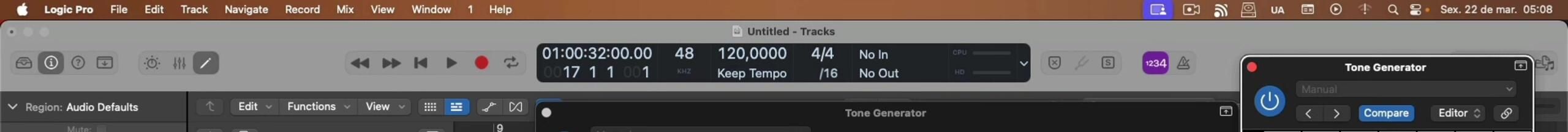 The tuner display showing minor discrepancies during tuning.
