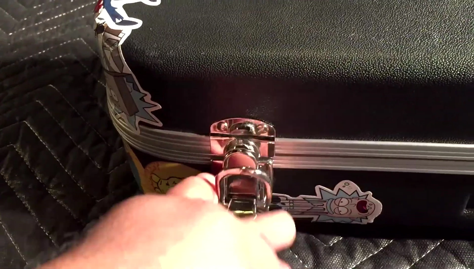 The guitar case securely encasing the guitar