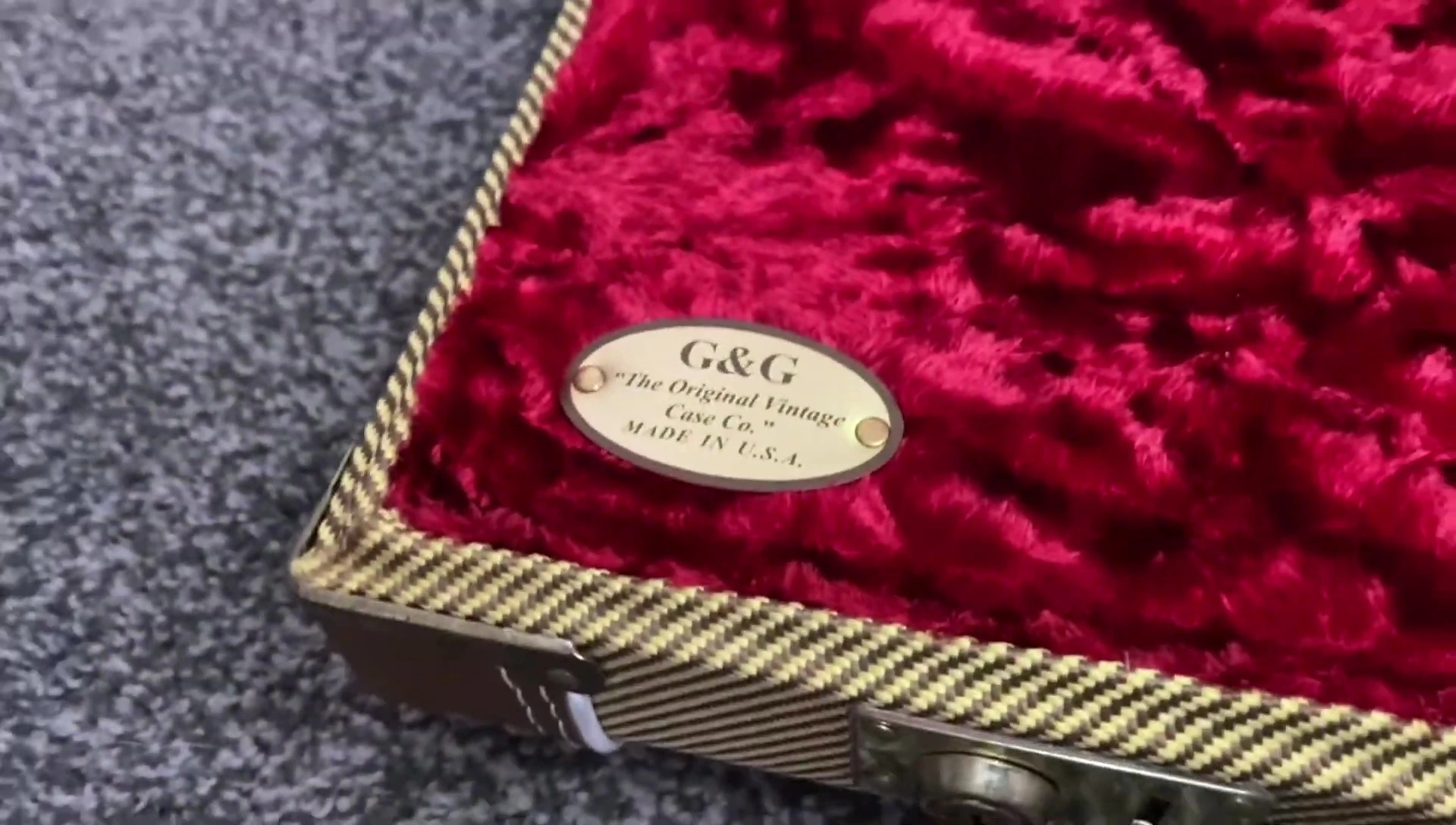 Close-up shot of the 'Made in USA' tag on the G&G case