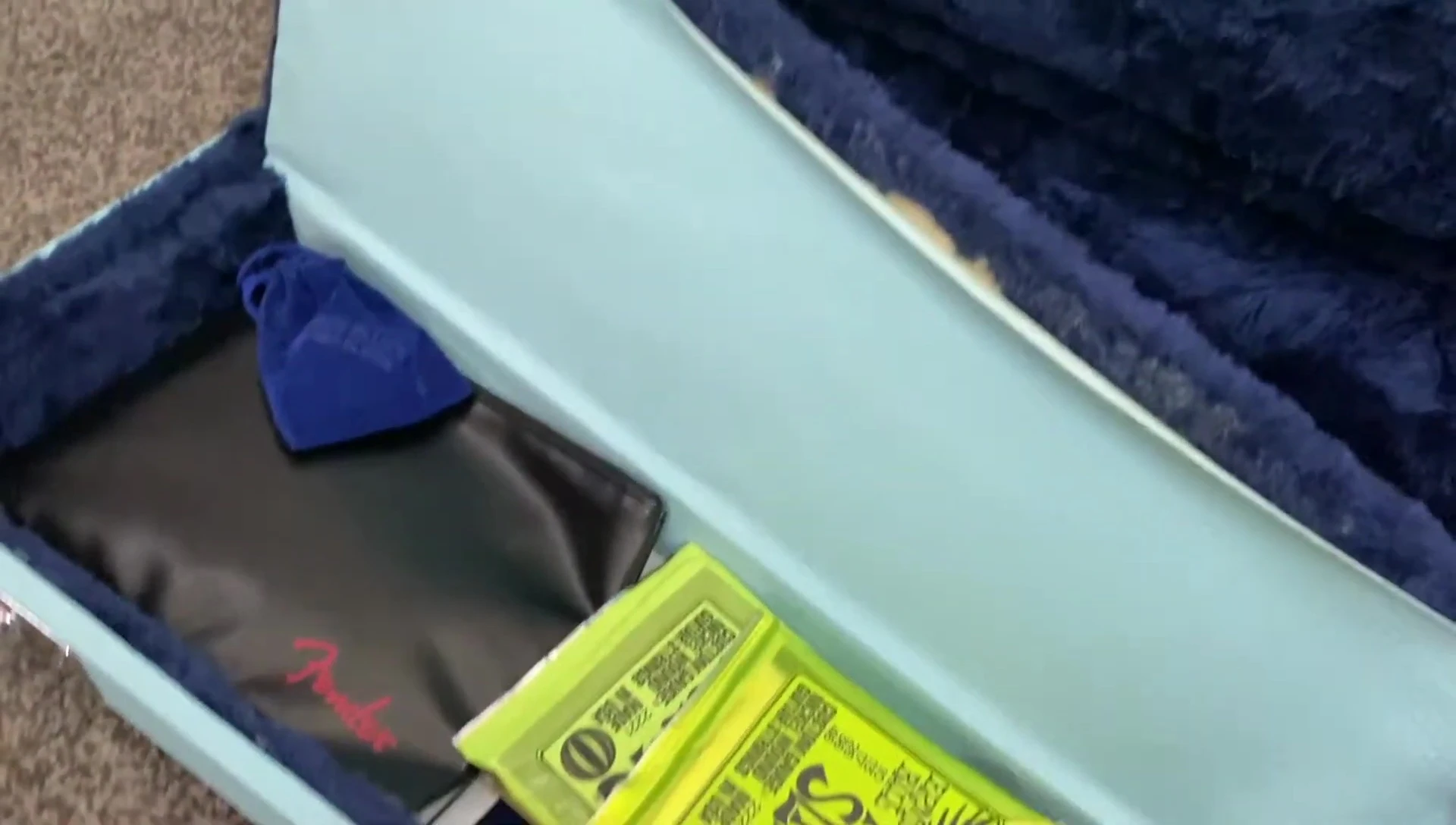 Close-up shot of the peeling interior lining of the case