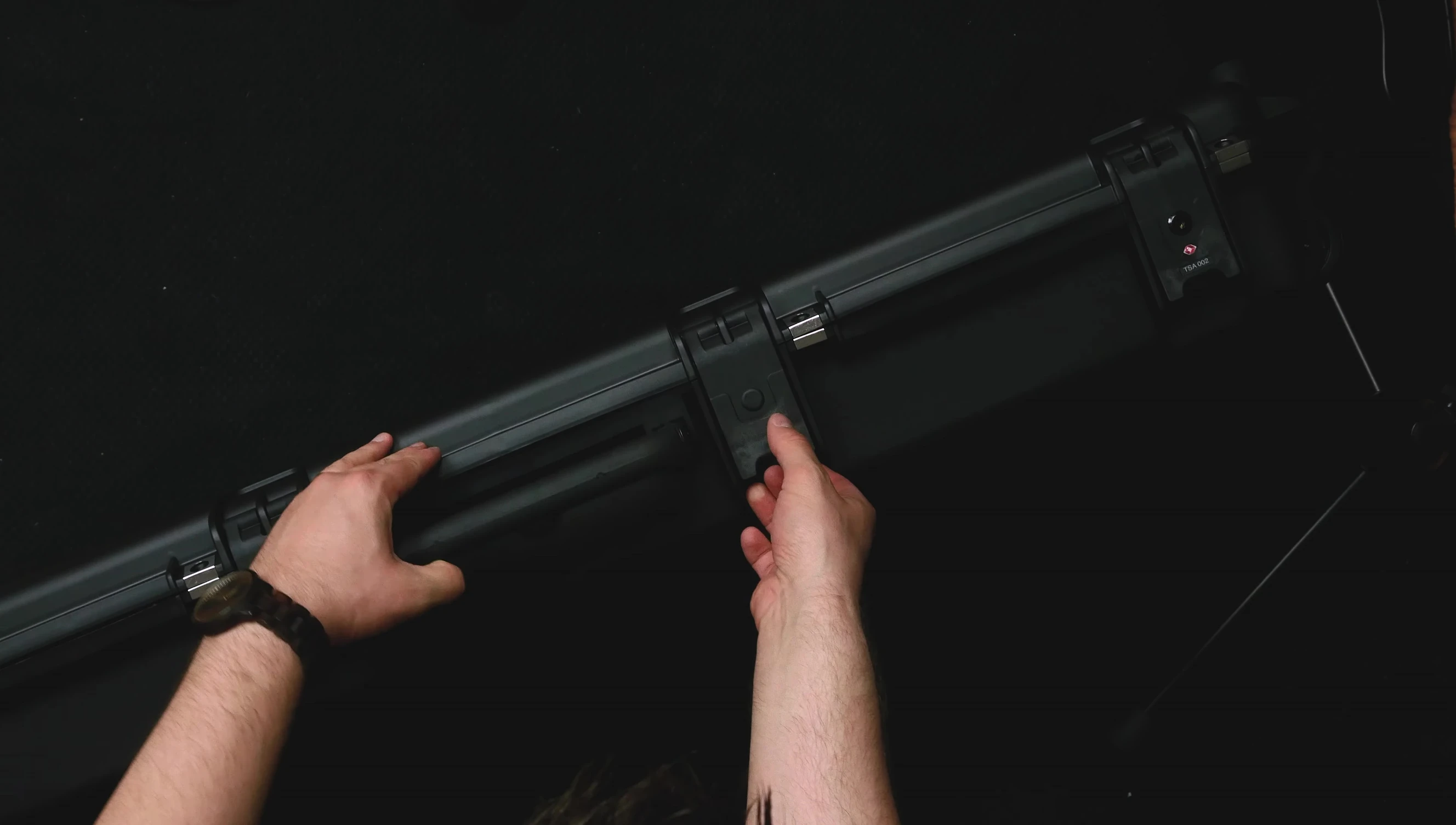Detailed view of the case's latches and handles.