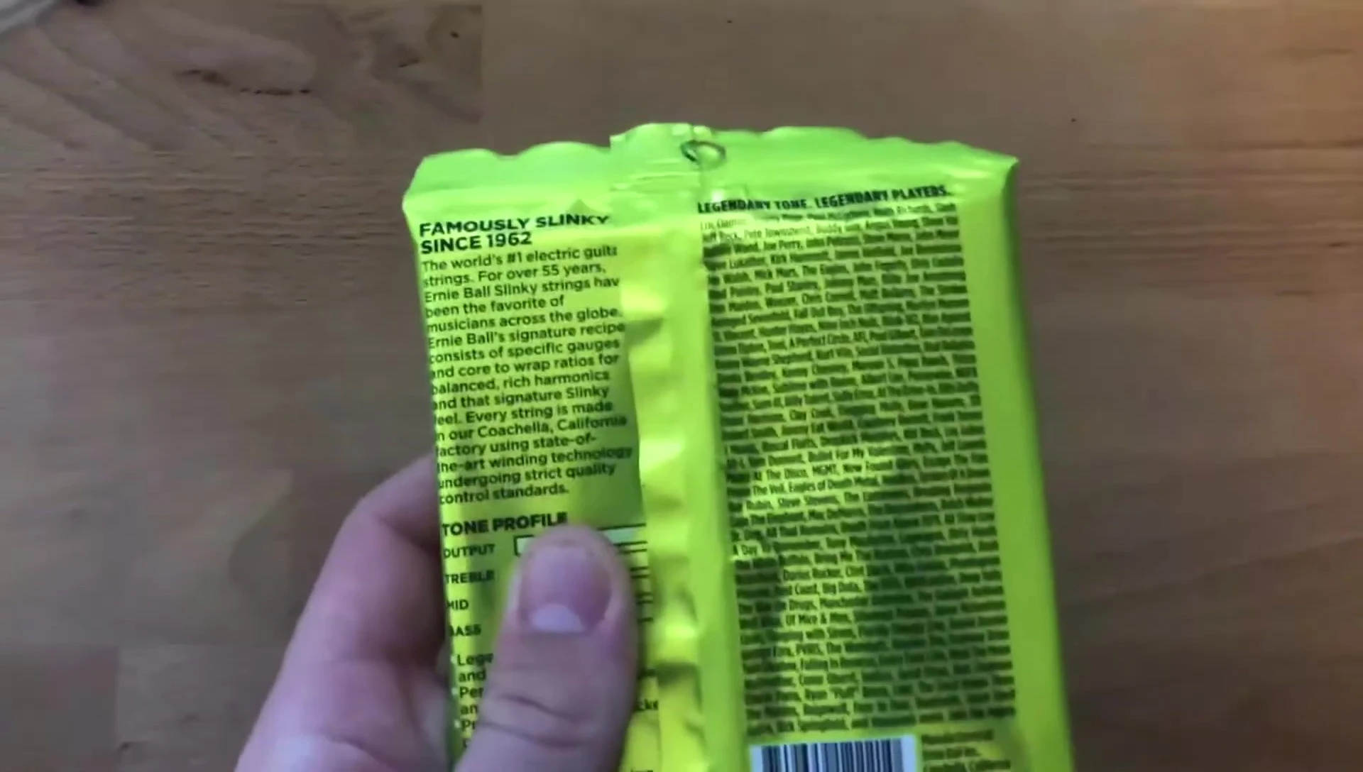 Showing the sealed individual strings inside the metallic wrapper.
