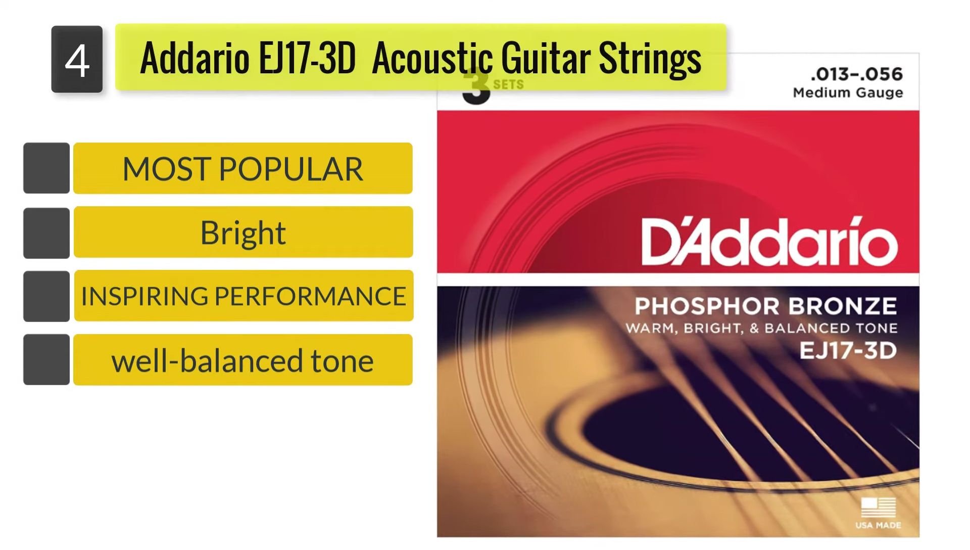 Close-up of different D'Addario EJ173D gauges