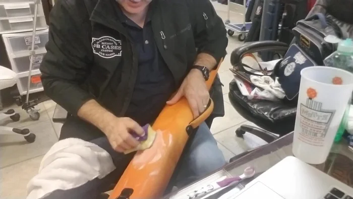 Gently scrub the case with the sponge. Avoid harsh scrubbing to prevent fiber damage.