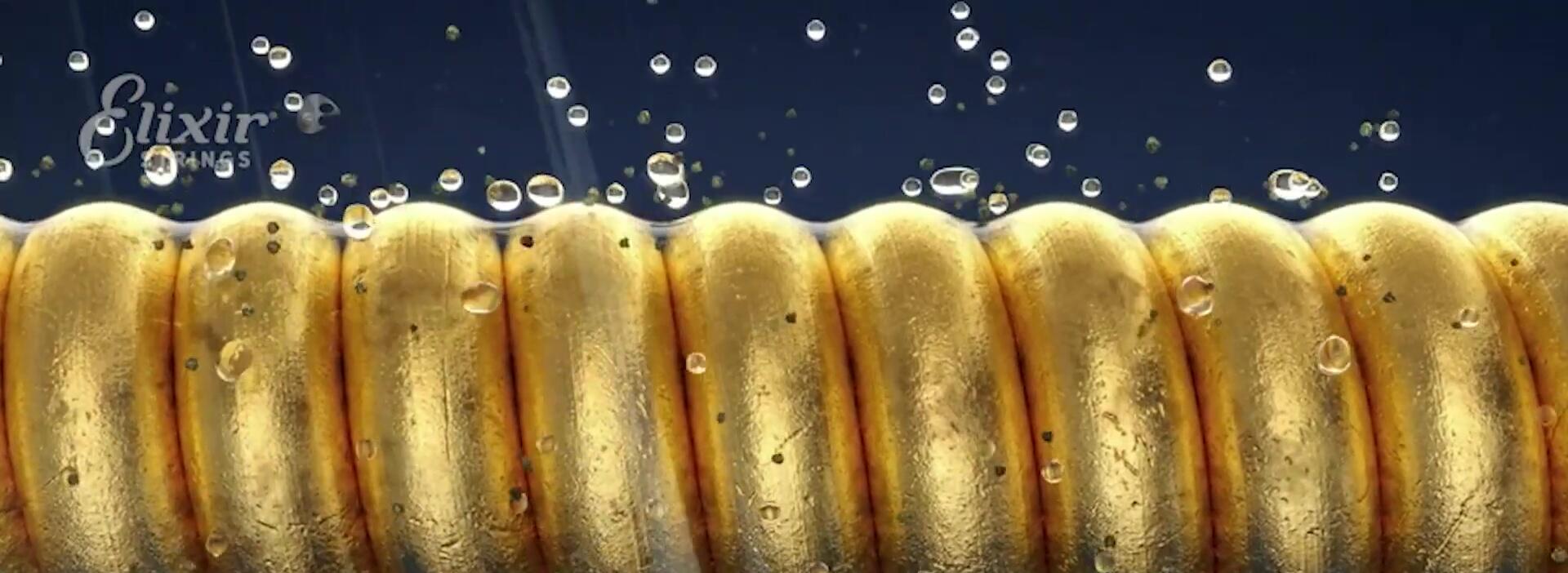 Close-up of Elixir strings on a guitar