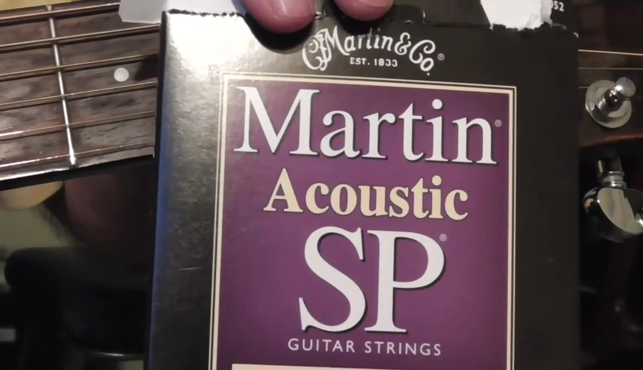 Close-up of the Martin Acoustic SP strings packaging.