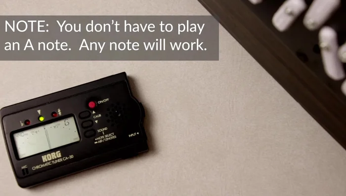 Play a reference note (e.g., A4) on the instrument you want to match.