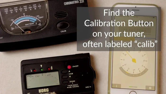 Locate the calibration buttons on your tuner. These are often indicated by 'C', 'A', 'li', or 'B'.
