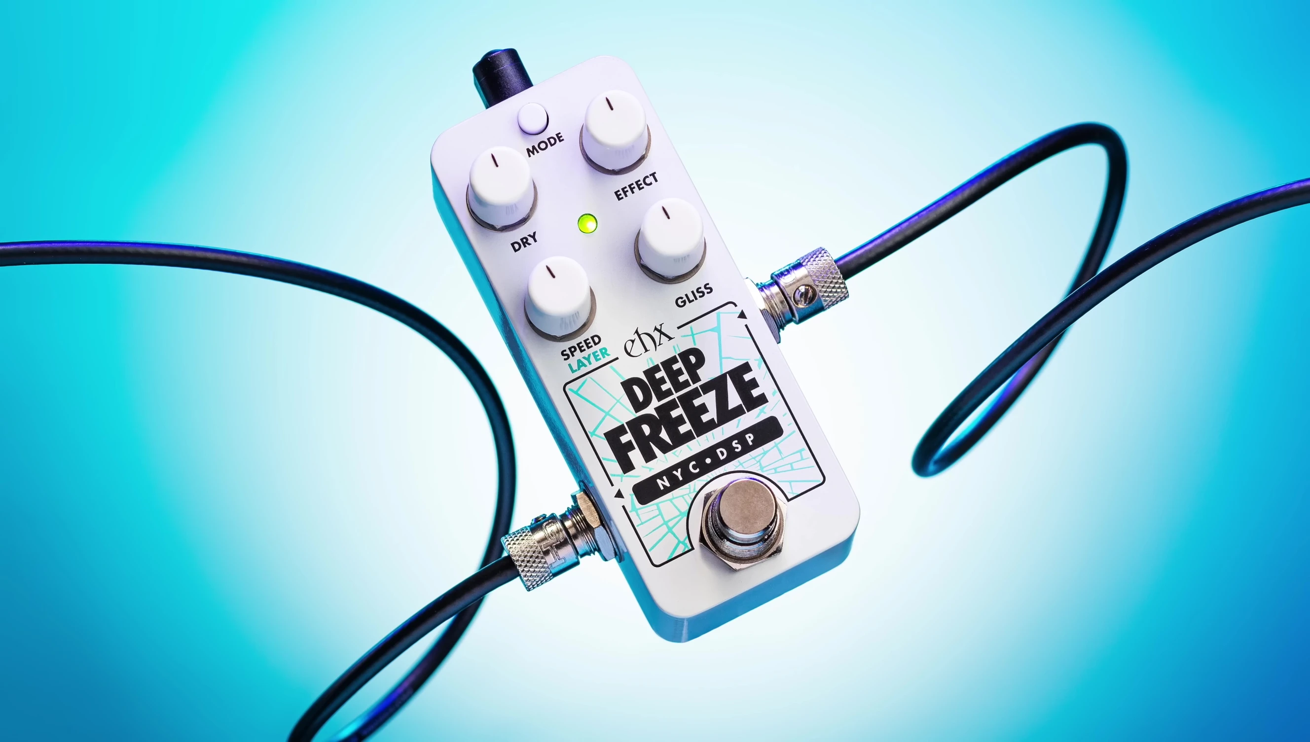 Close-up shot of the Electro-Harmonix Pico Deep Freeze pedal.