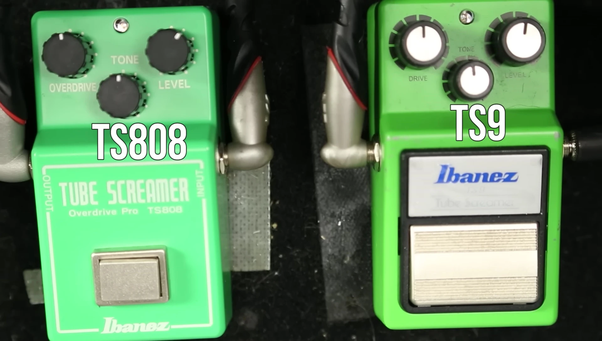 Comparison shot of both TS808 and TS9 pedals side by side.