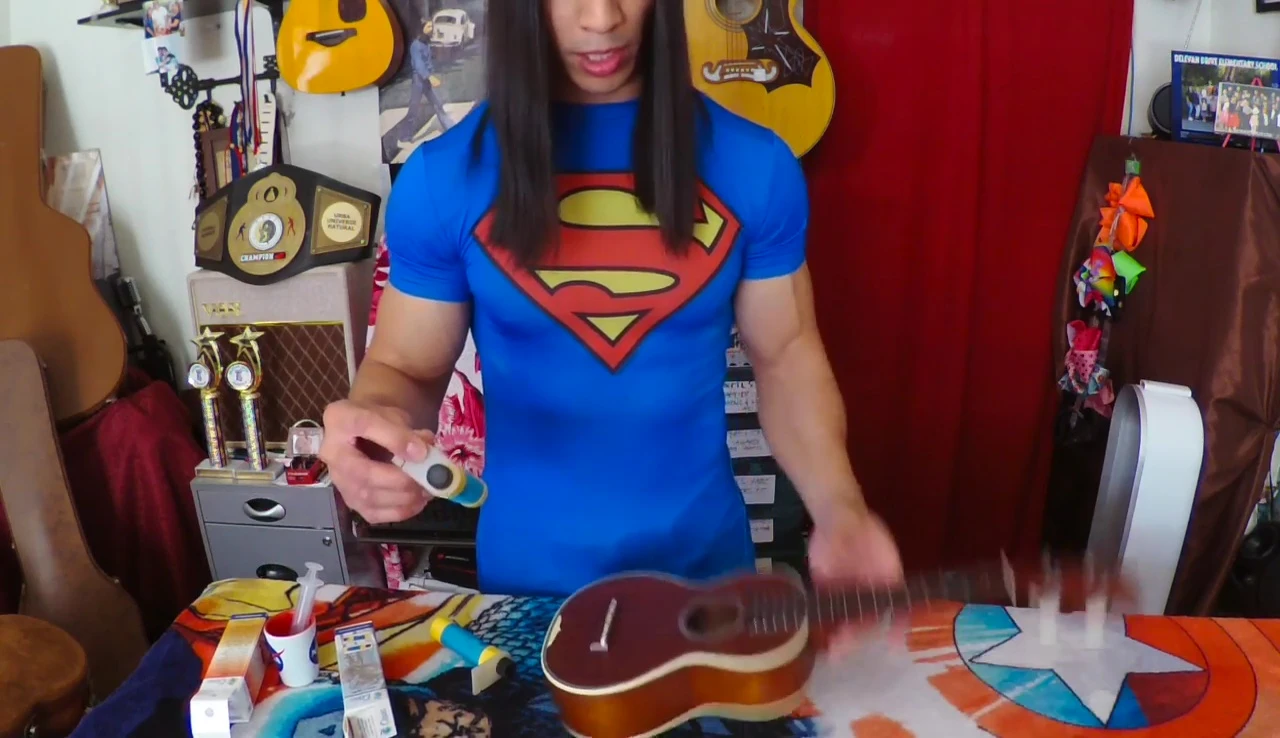 The ukulele being shown.