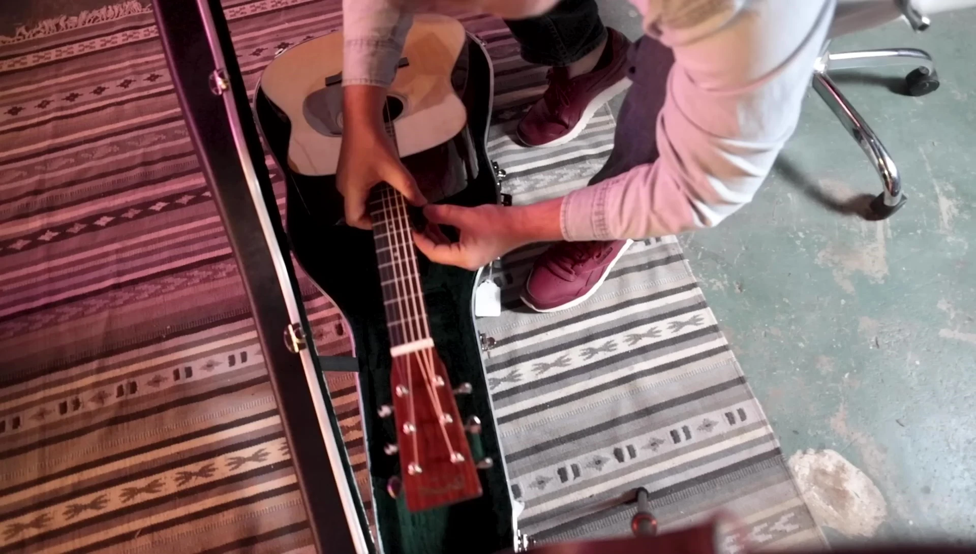 The Humiditrak placed inside the guitar case