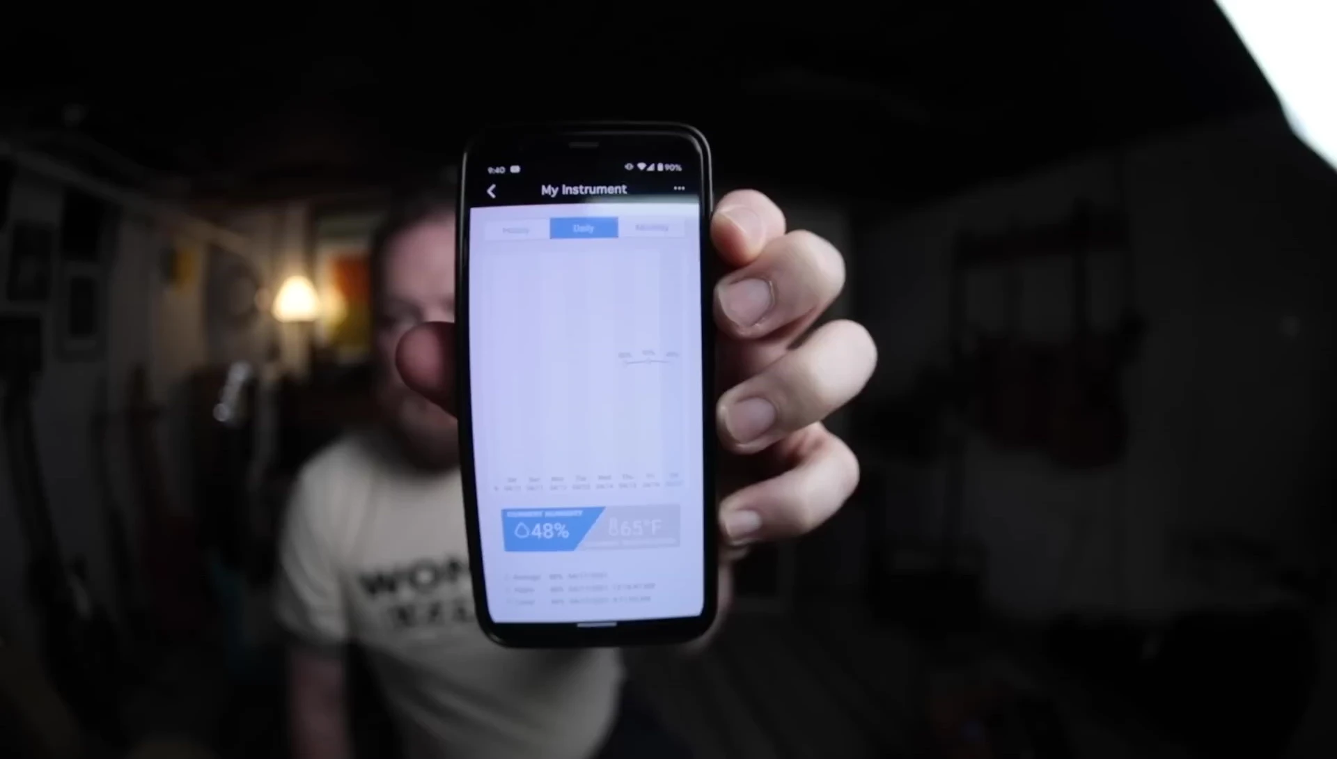 The Humiditrak app showing increased humidity levels