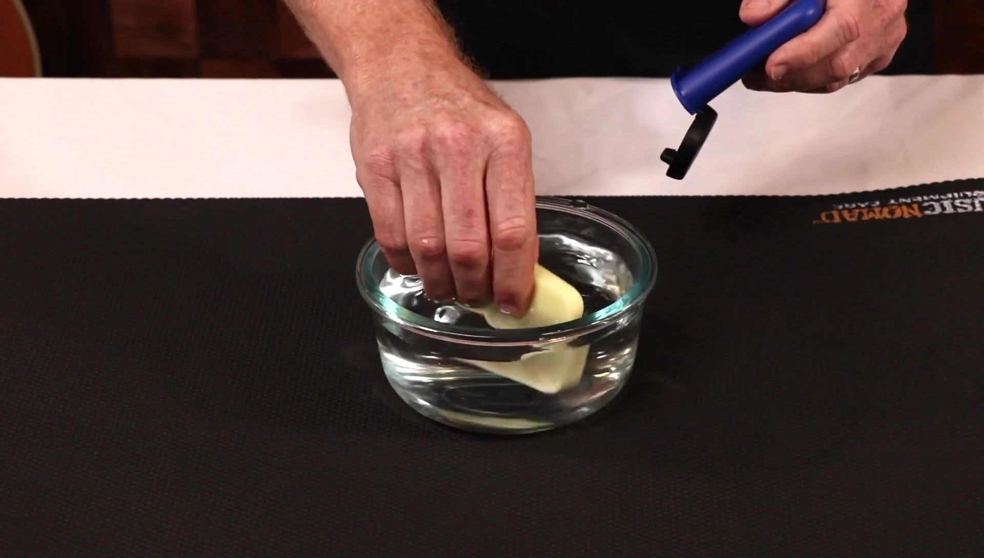 Demonstrating how to prepare the Humidibar sponge
