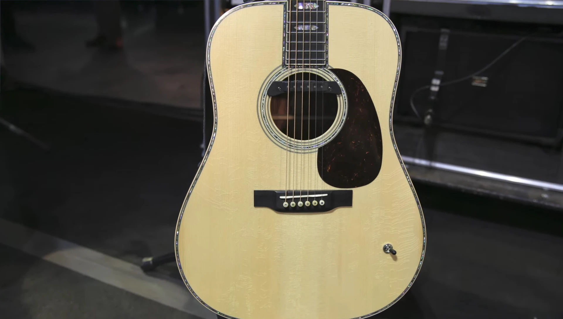 Close-up of Billy Strings' custom Martin D-45 guitar.