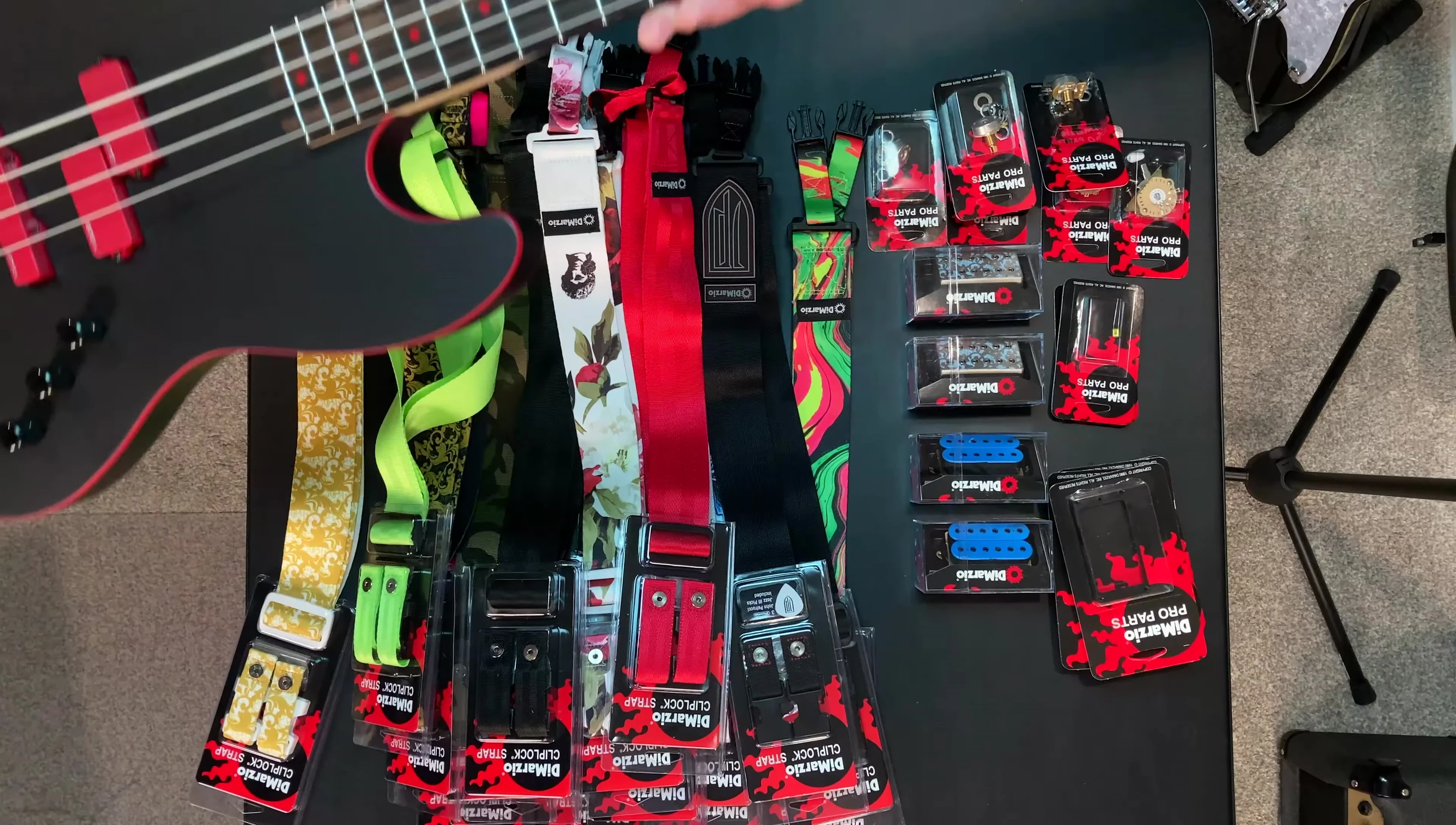 Frank Bello FBJ400 bass with red strap