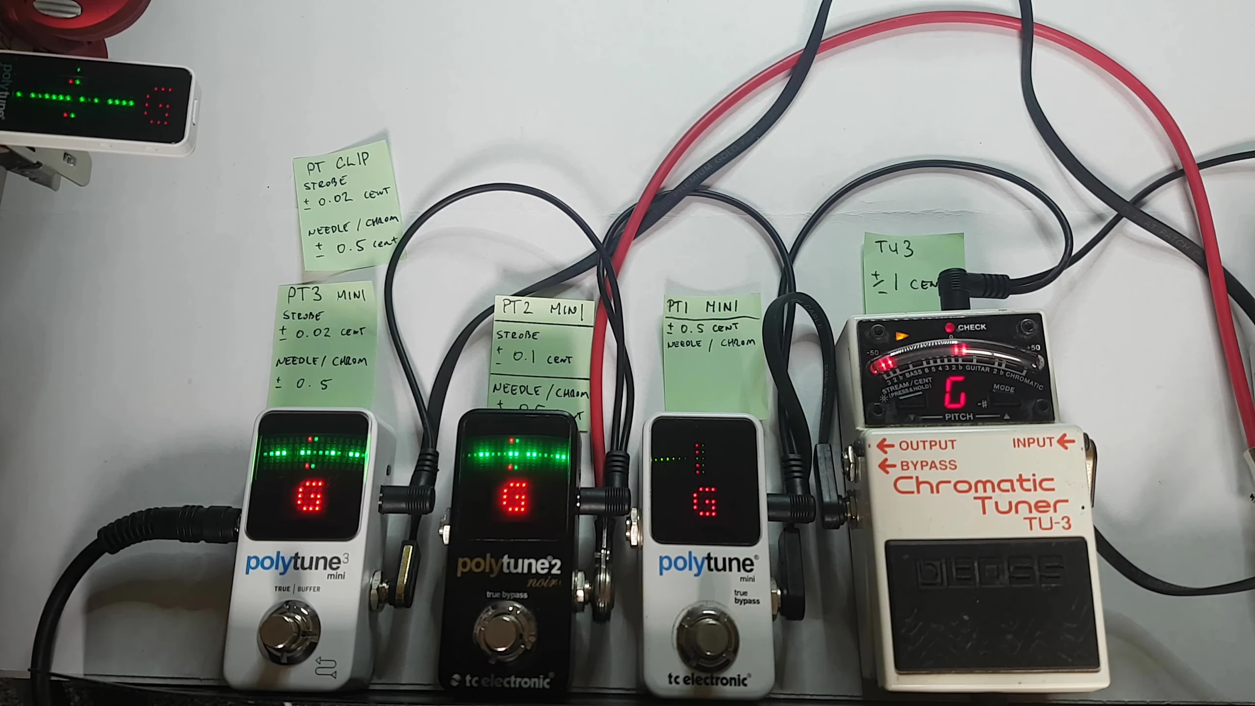 Polyphonic tuning display highlighting out-of-tune strings