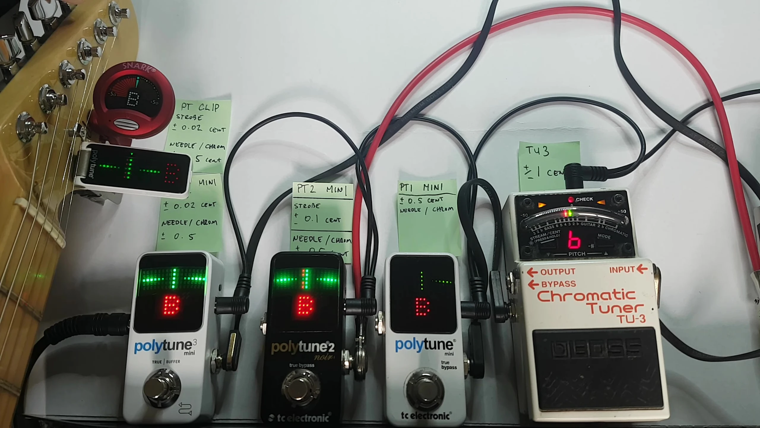 Close-up of tuners in needle mode showing readings