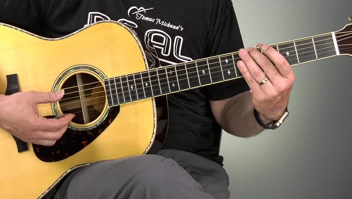 Continue this pattern for the 2nd string (5th fret) and 1st string (5th fret).