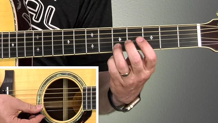 Continue this pattern for the 2nd string (5th fret) and 1st string (5th fret).