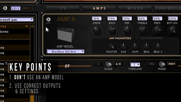 Plug the multi-effects unit into your guitar amp's input.