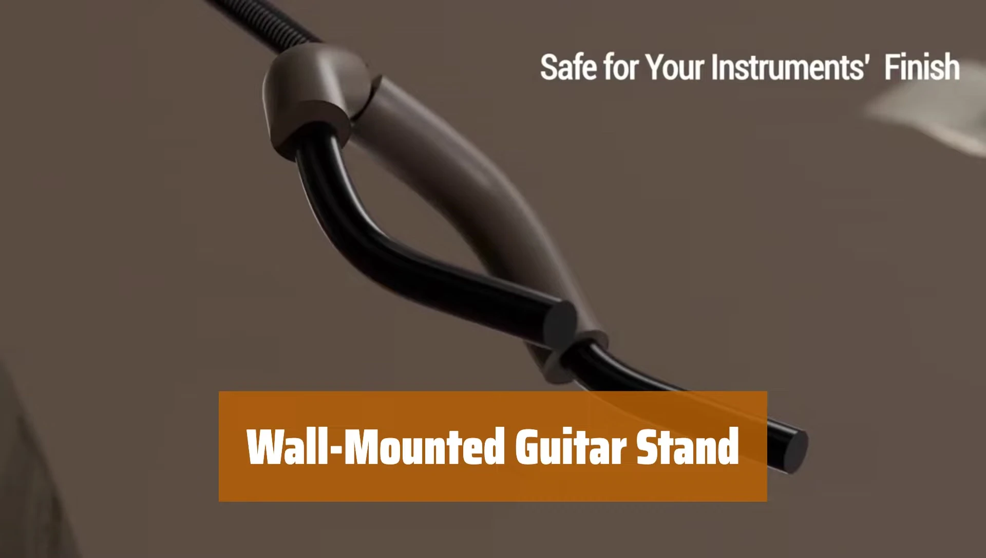 The wall-mounted guitar stand installed on a wall.