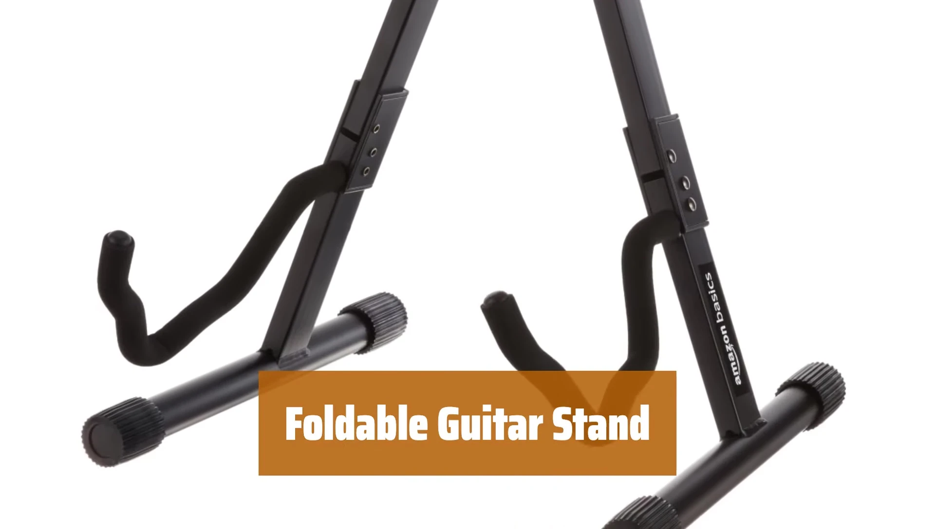 Close-up of the foldable guitar stand, showcasing its lightweight design.