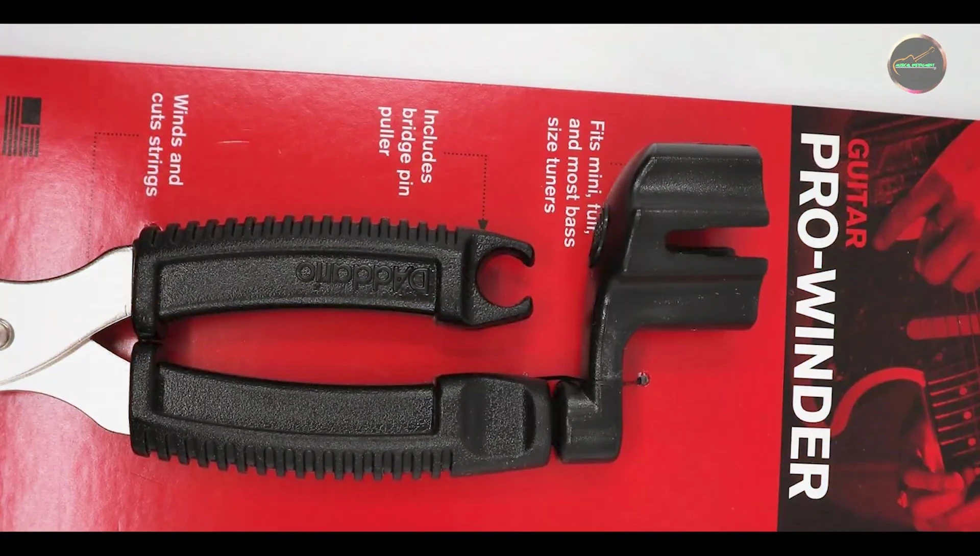 Close-up showcasing the string cutter on the D'Addario Pro Winder.