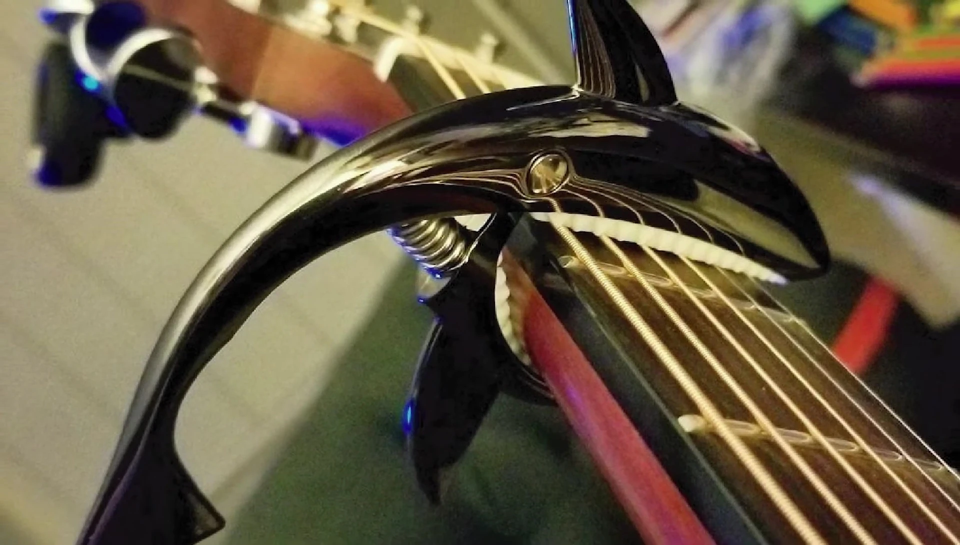 Shark Capo on a guitar