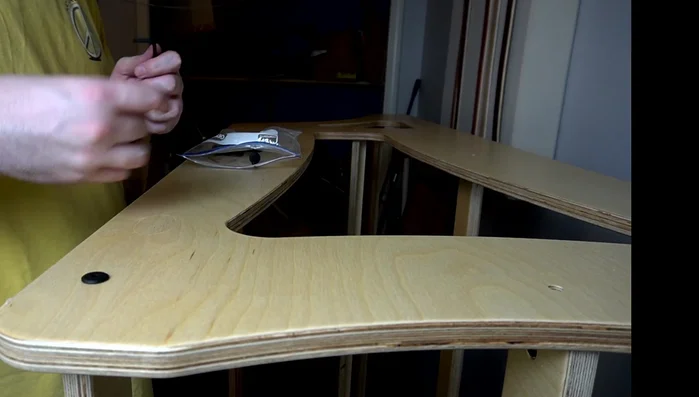 Insert the screws into the leg joints. It’s a good idea to countersink the screws (screw them in, then slightly out, then back in) to ensure a solid connection.