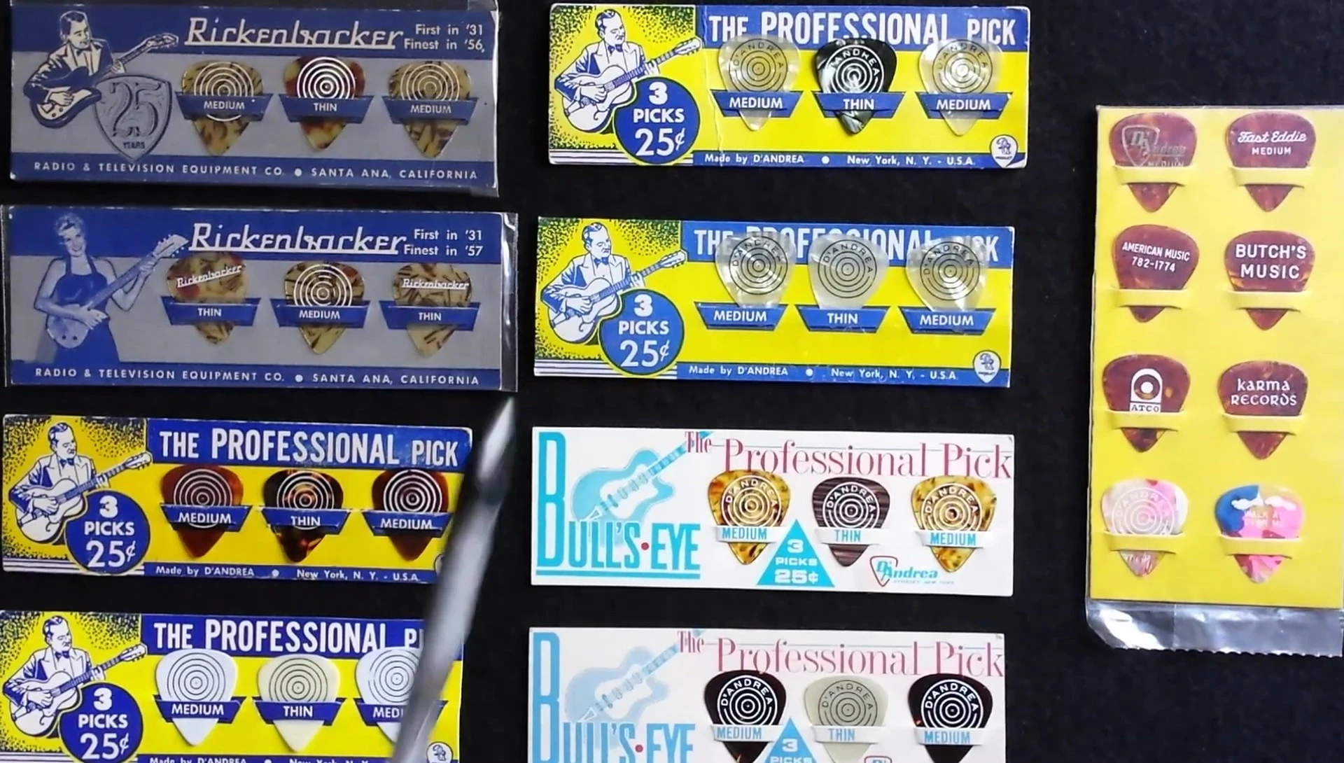 Close-up on different material variations among D'Andrea Professional picks