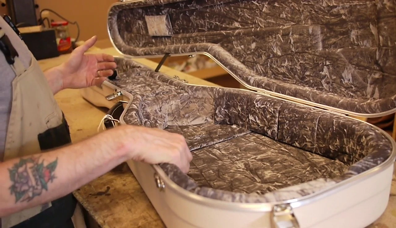 Interior of the Hiscox case, showing the foam padding.