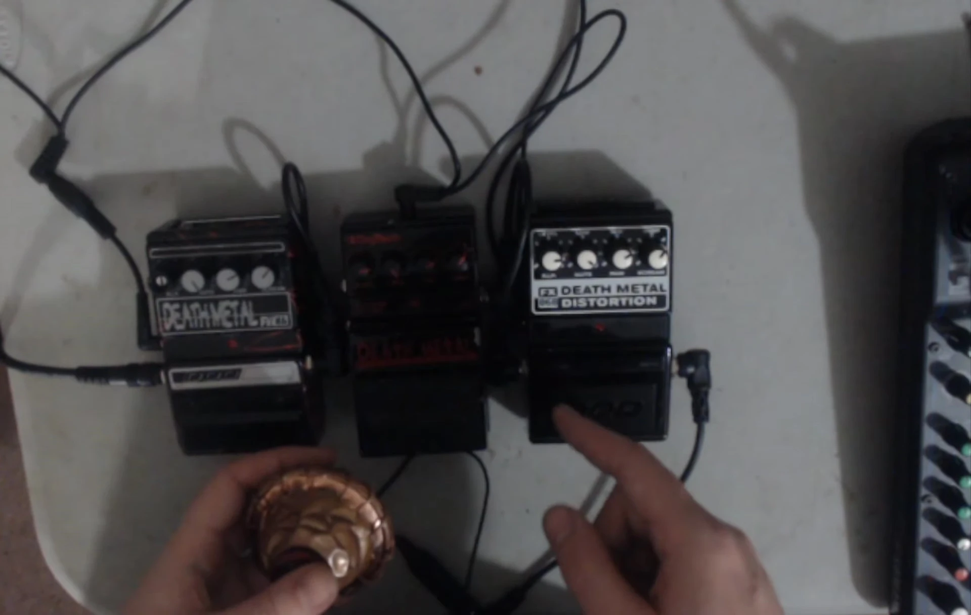 The three death metal pedals lined up for comparison