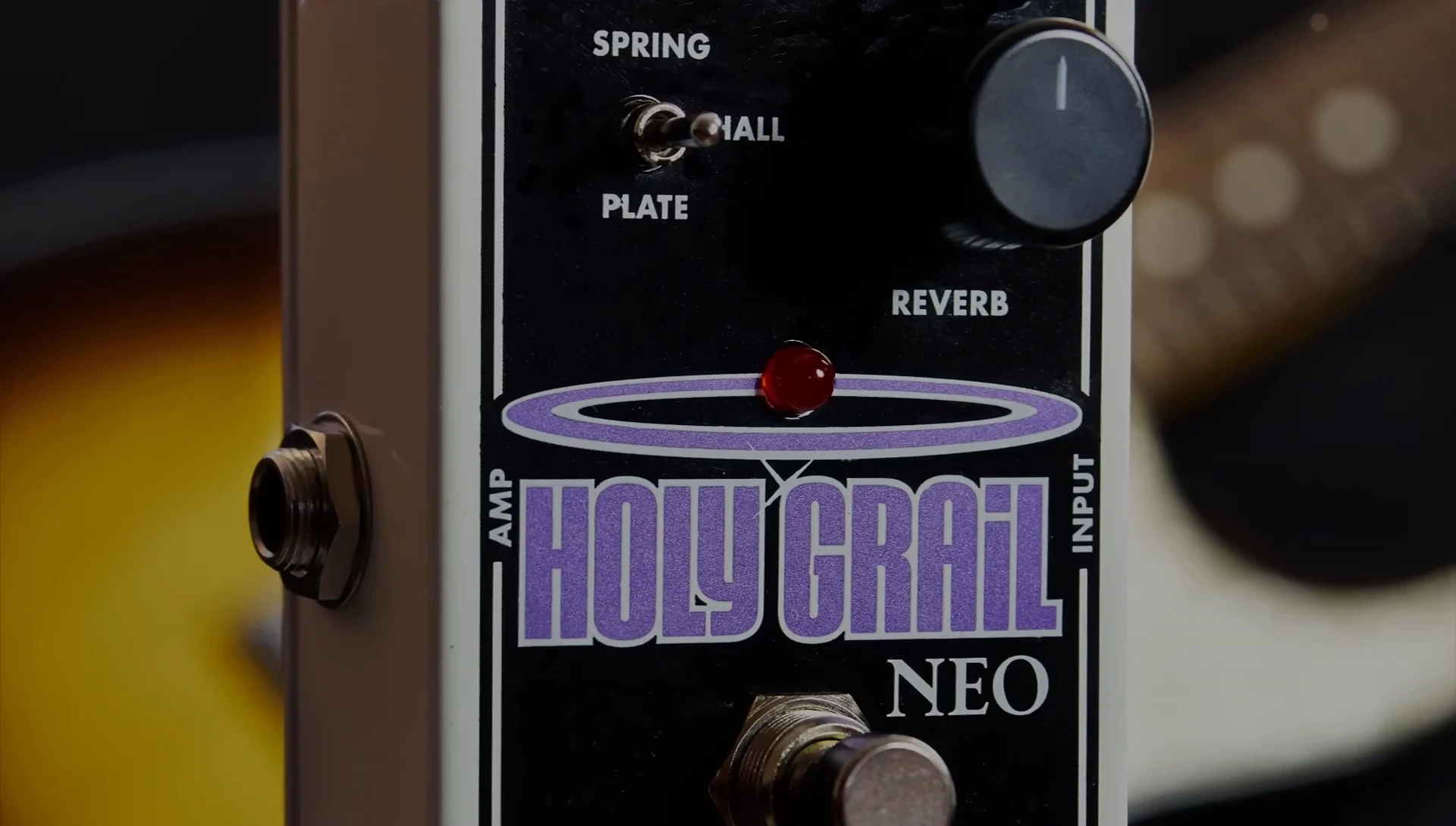 Close-up of the Electro-Harmonix Holy Grail Neo displaying the Spring Reverb setting.