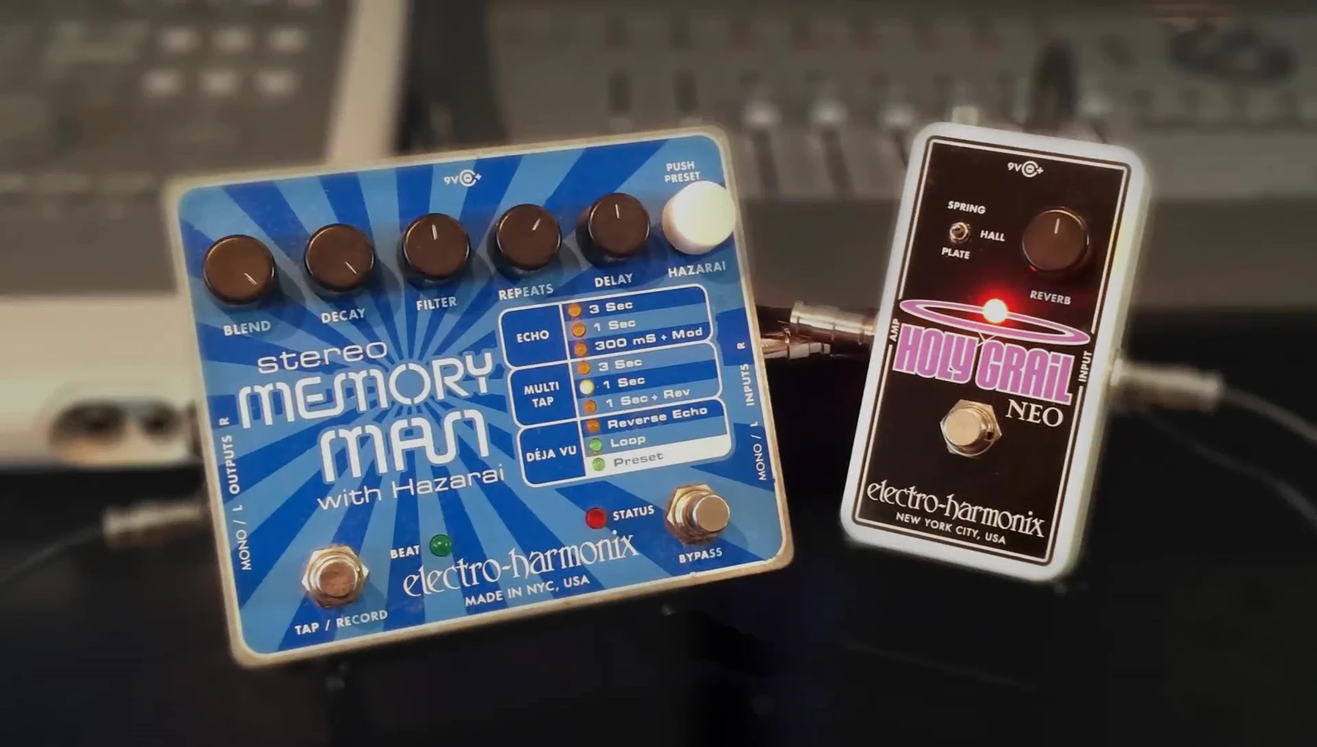 The Holy Grail Neo placed in front of other effects pedals.