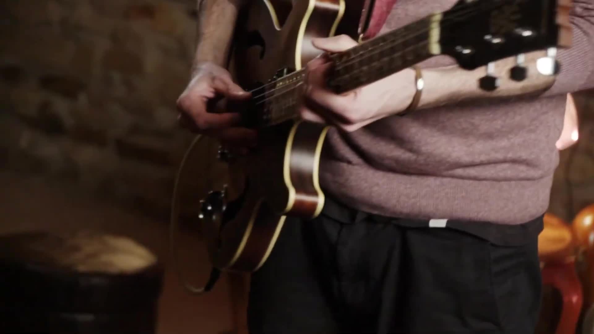 Close-up shot of a guitar neck.