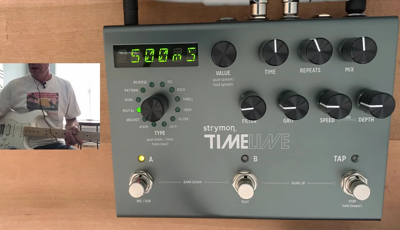 Close-up of the Strymon Timeline's control knobs.