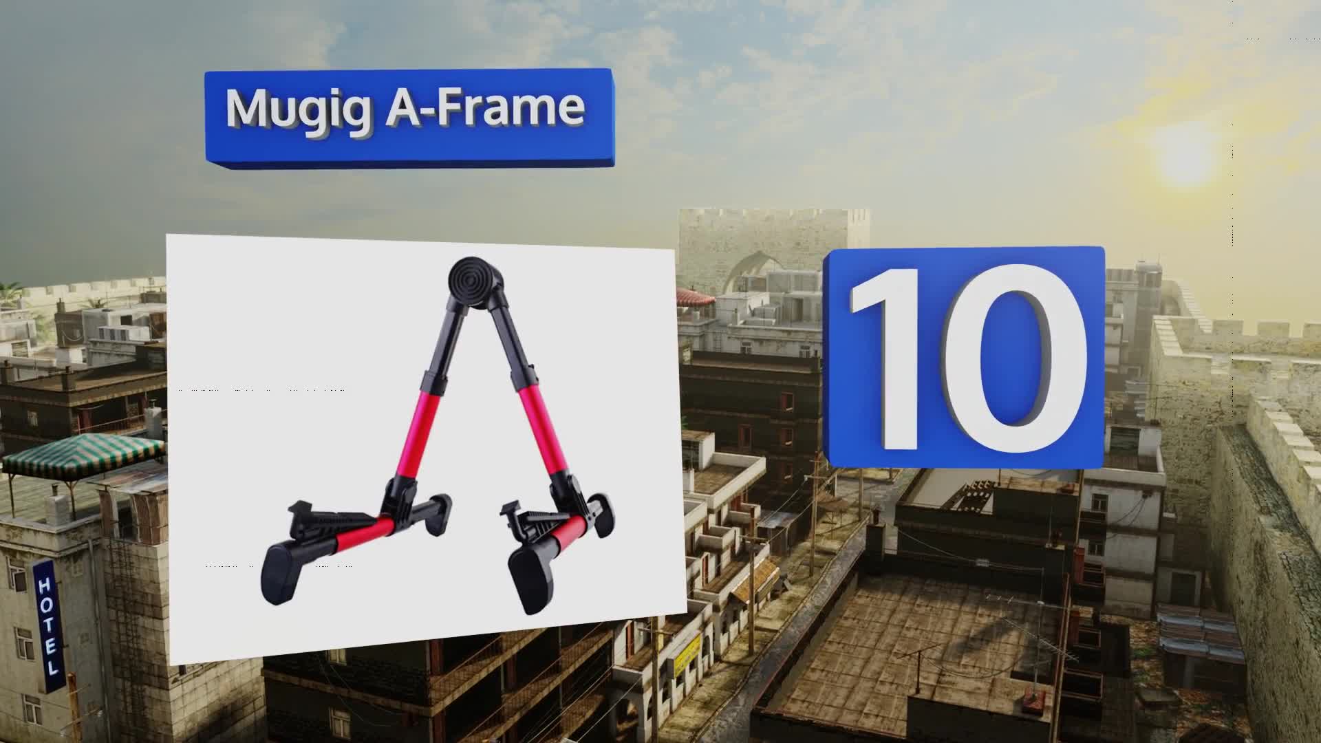 OnStage stand folded up, showing its compact size.