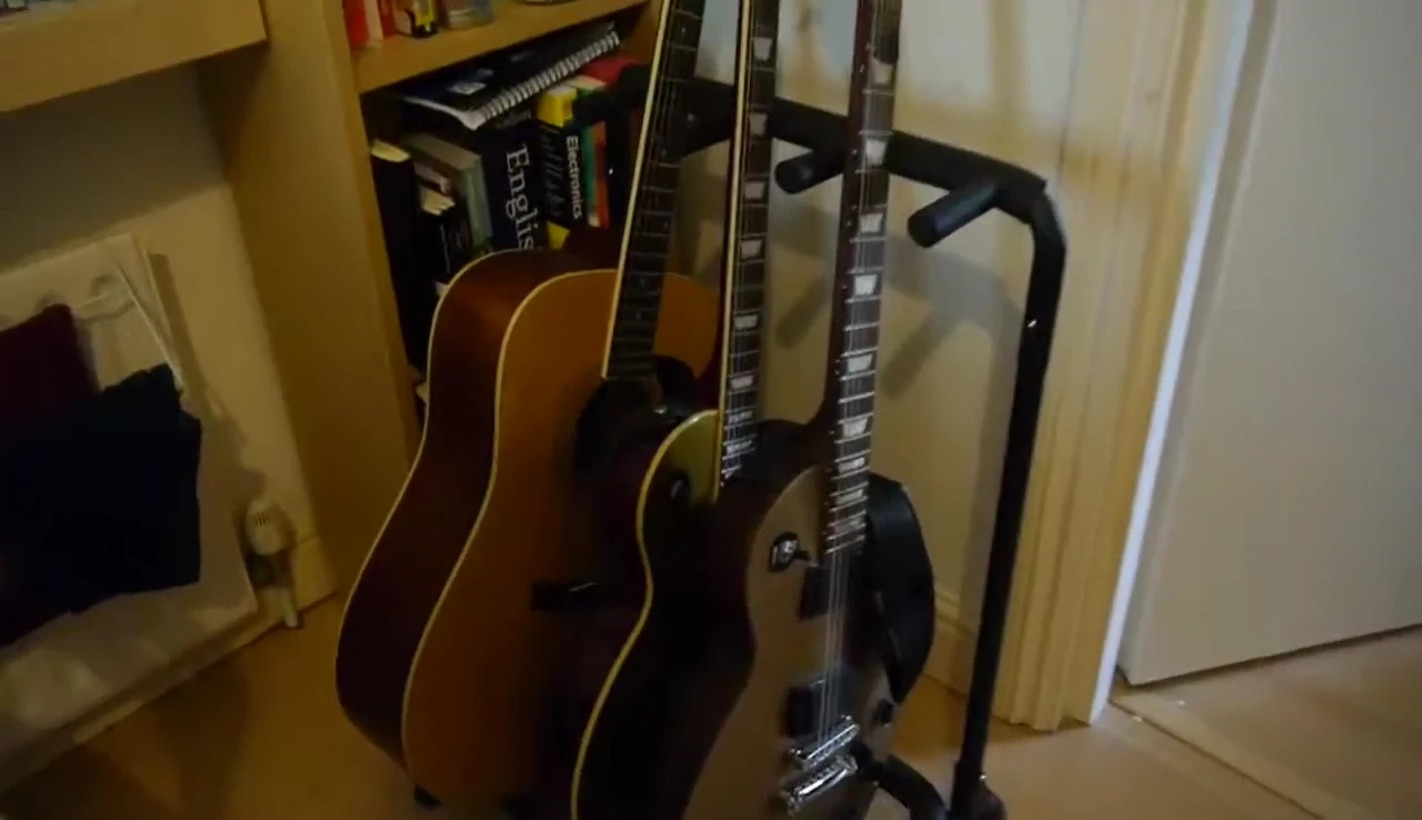 Guitars safely stored on the new stand