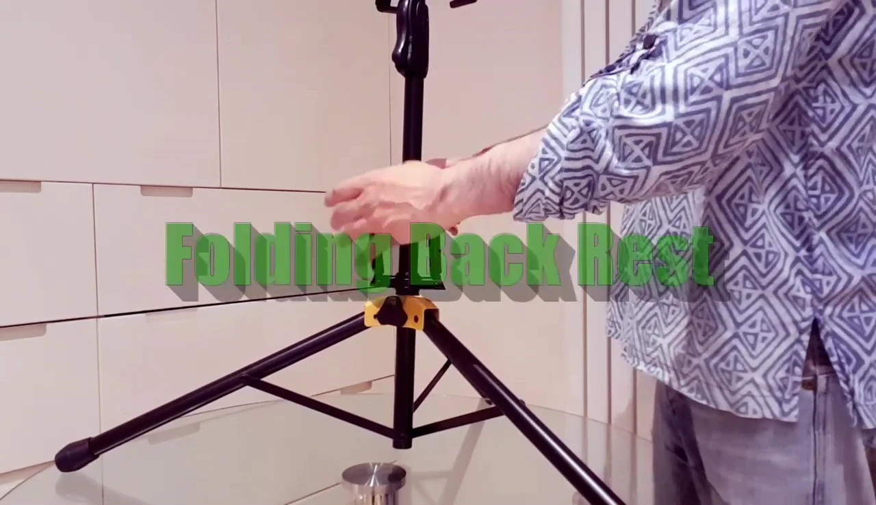 The extendable and adjustable backrest of the guitar stand.