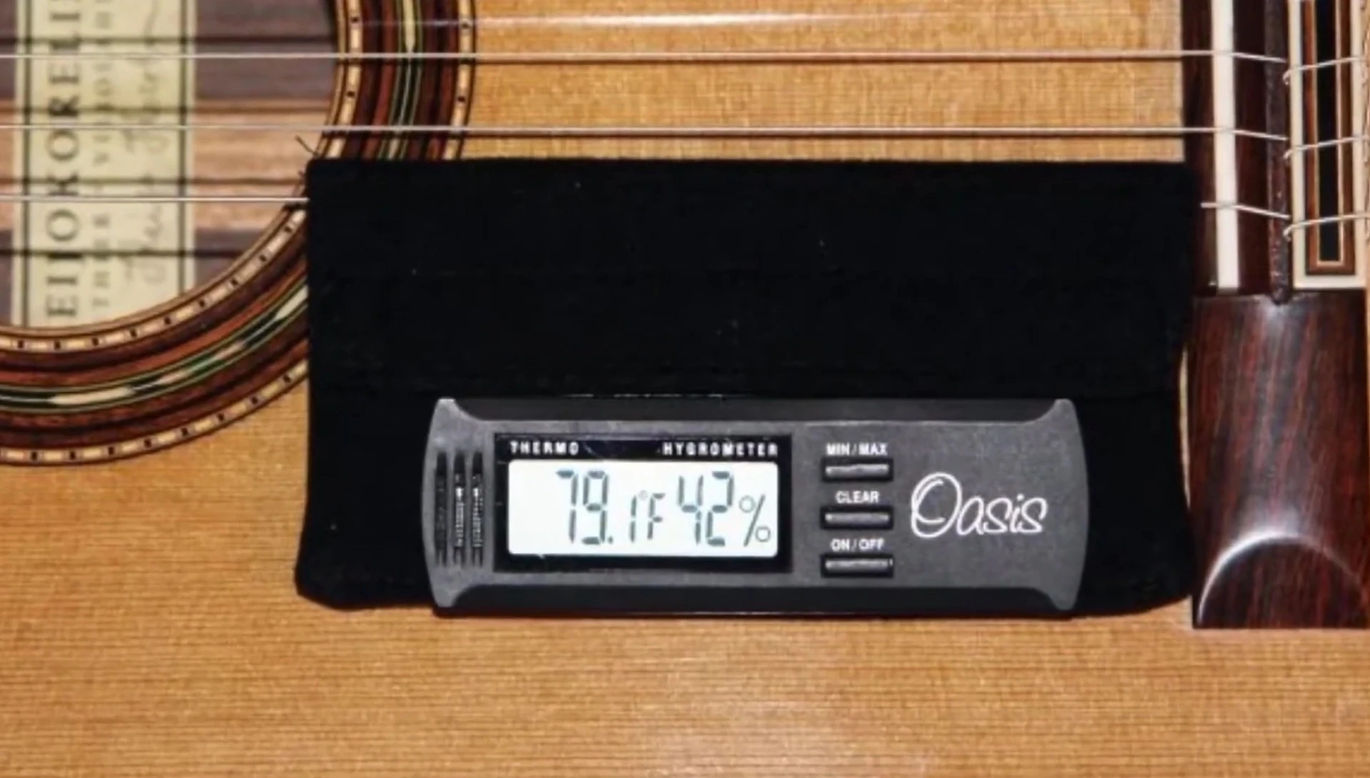 A guitar case shown, highlighting the importance of humidity control