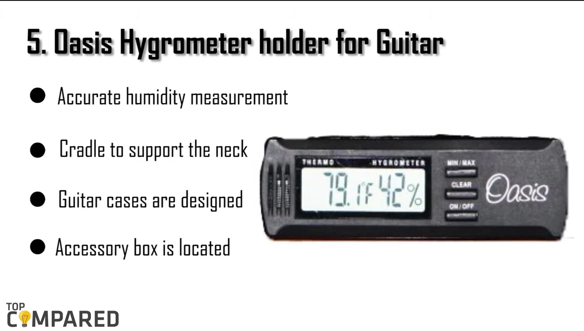 The Oasis hygrometer holder shown inside a guitar case