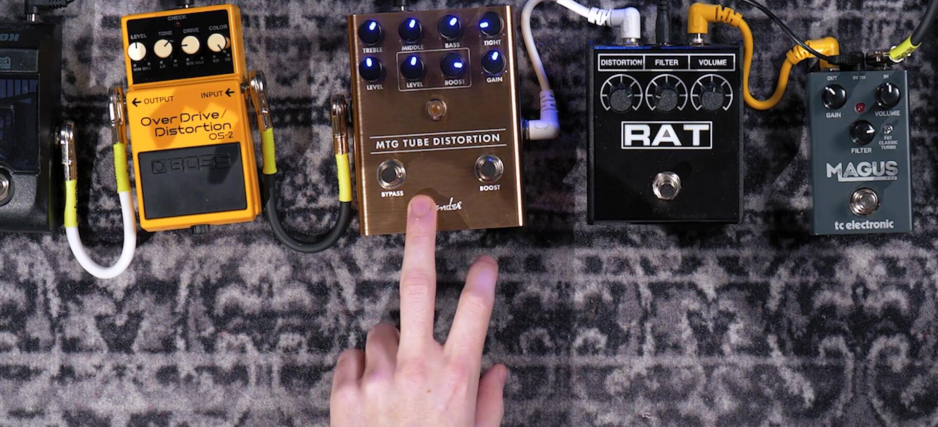 Close up shot on the boost footswitch of MXR M75