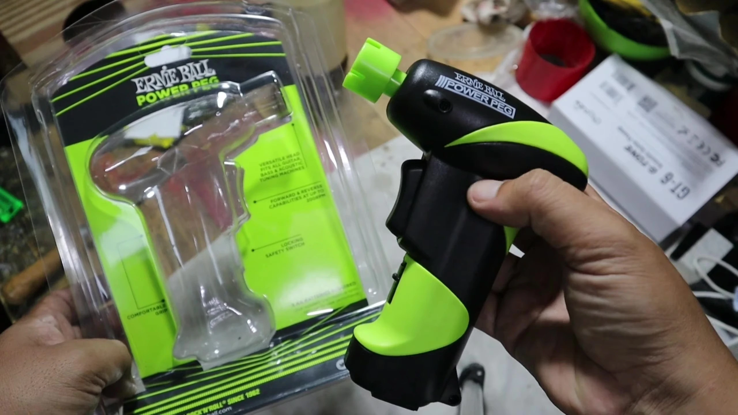 Close-up of the user's hands using the Power Peg.