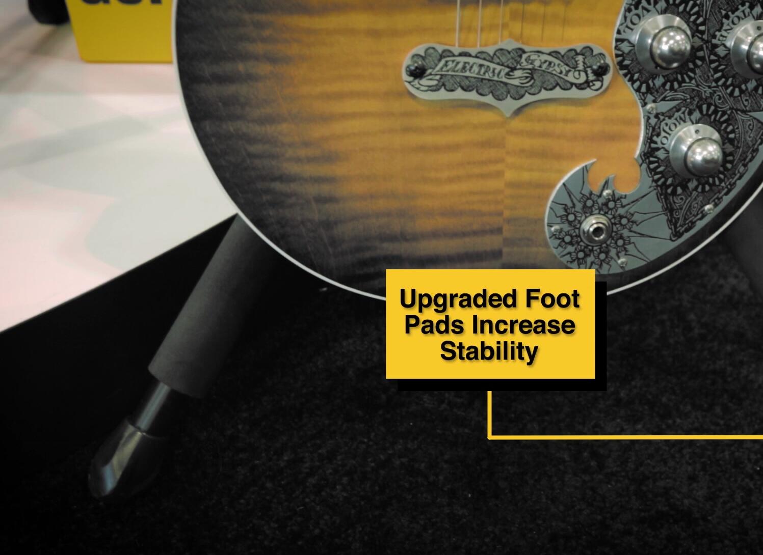 View of the redesigned feet on the base of the GS414B+ stand, highlighting improved grip.