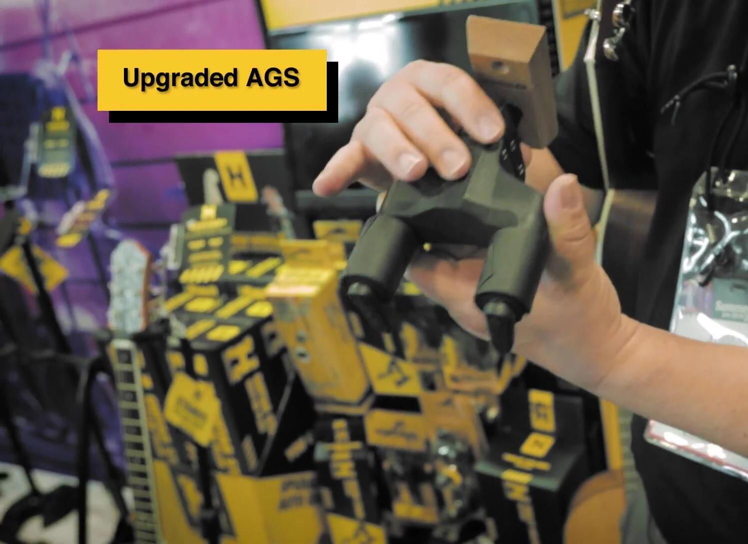 Close-up of the improved, thicker auto-grip arm on the Hercules stand.
